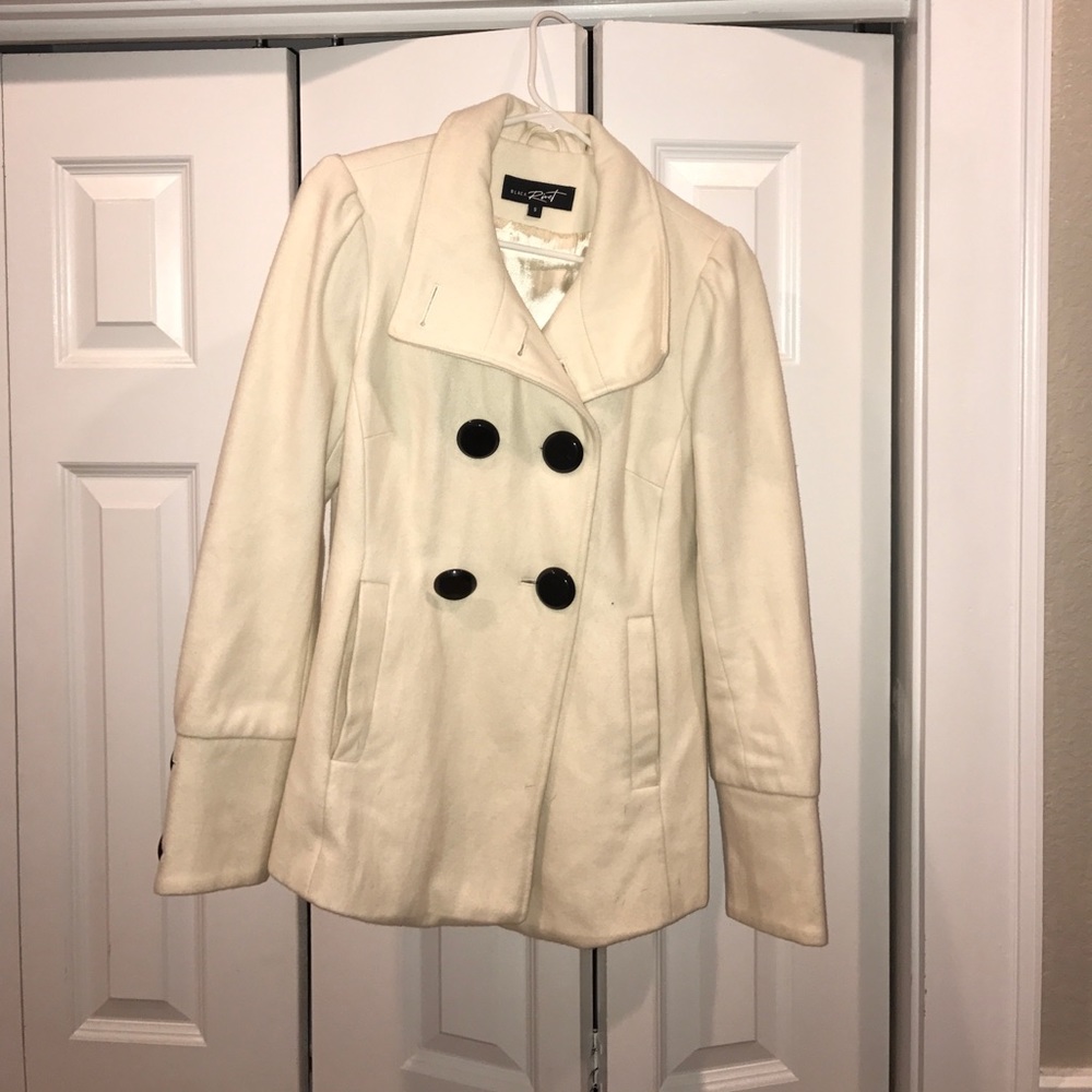 White pea coat with black buttons size small