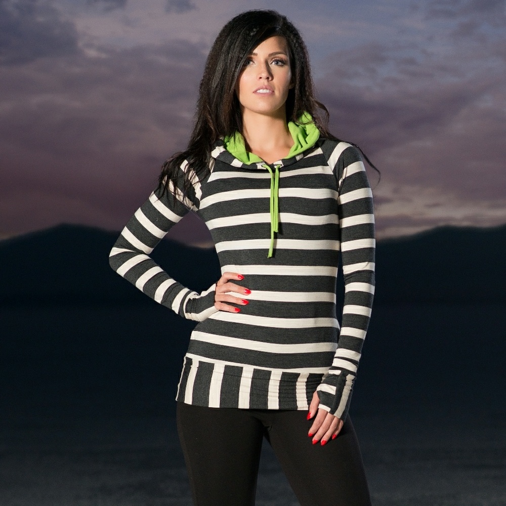 Black and white stripe hoodie with thumb holes