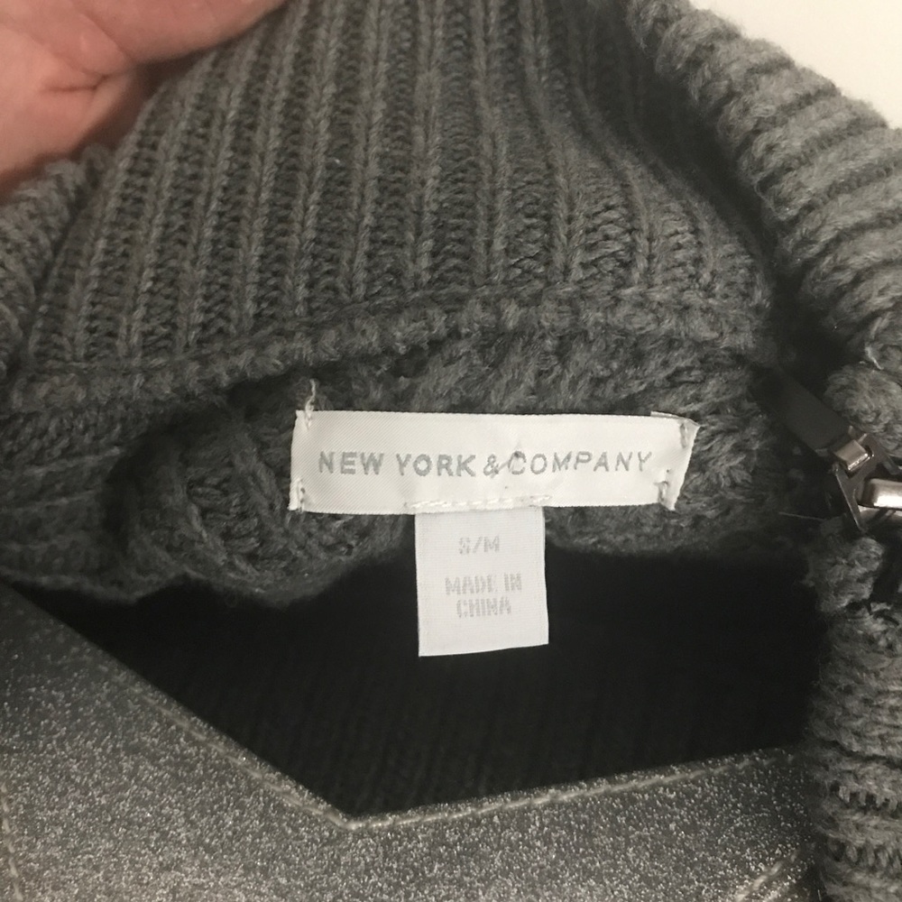 NY & Company Gray Poncho with Faux Leather Trim - Picture 7 of 7