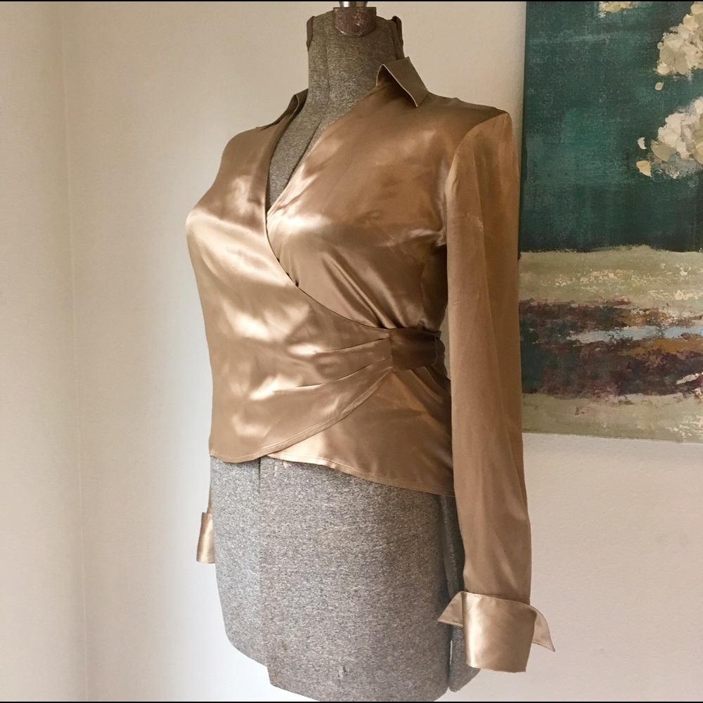 Ann Taylor Gold Silk Wrap Blouse