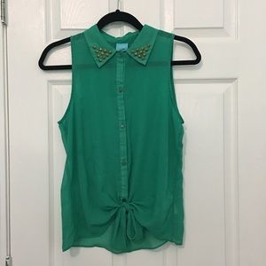 Peter Pan Studded Collar Tie Top
