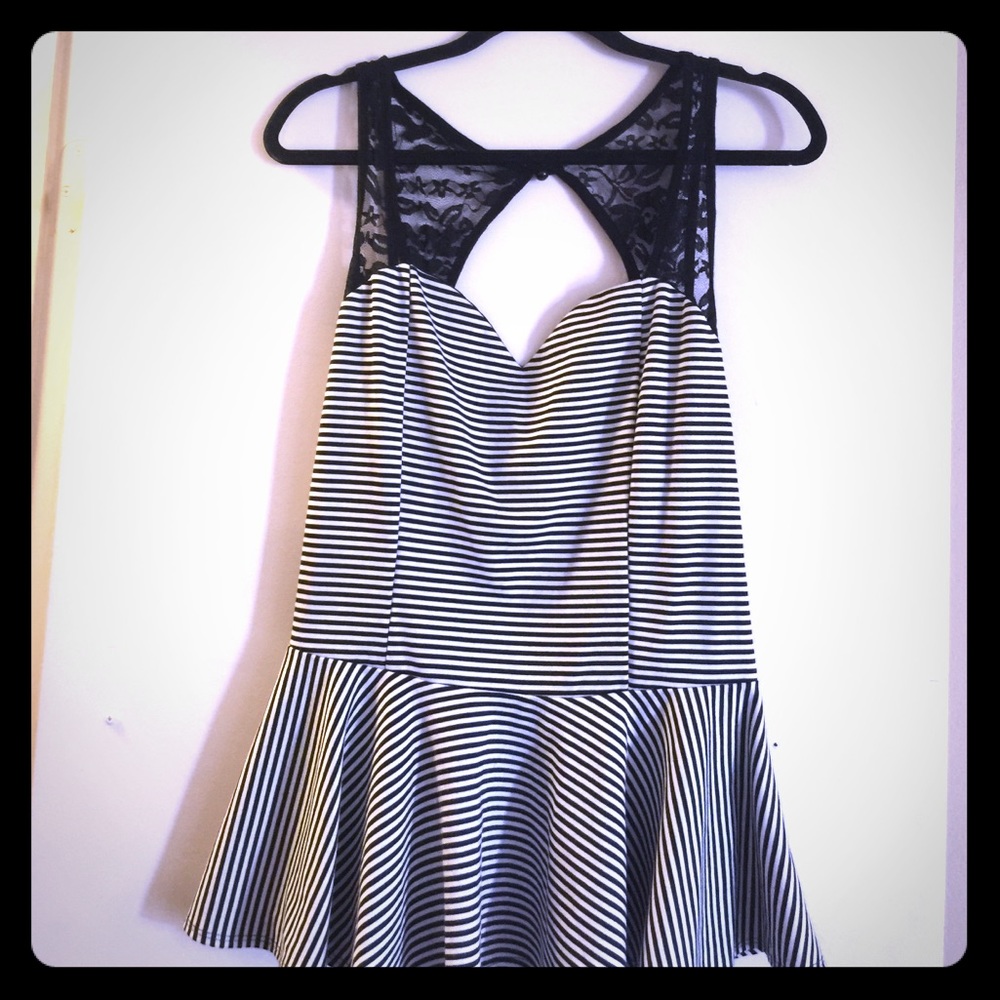 Black & White Stripped Blouse with Lace