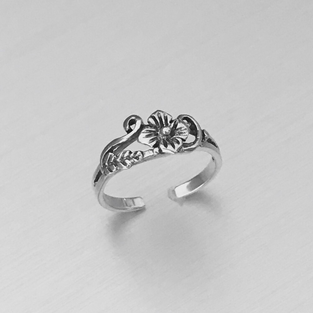 Sterling Silver Flower Toe Ring With Leaf And Swi… - image 6