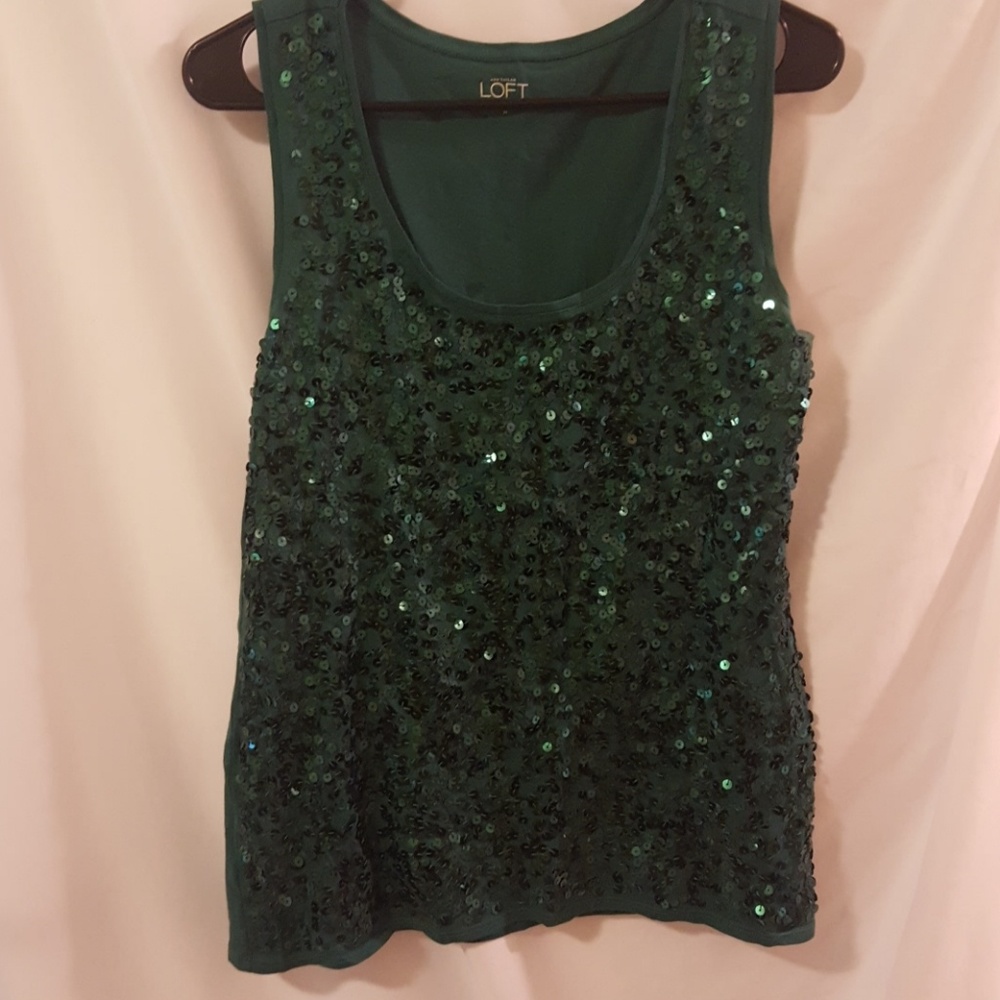 Ann Taylor Loft Tank Top Green Sequin Front (M)