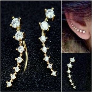 New Elegant Crystal and Gold Hook Earrings