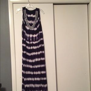 Full length blue and white dress