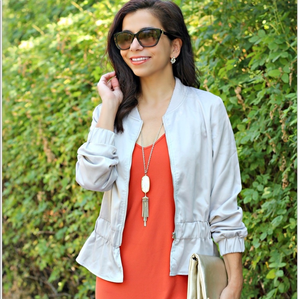 Olivia Grey Metallic Moto Jacket w/ Ruffle Detail