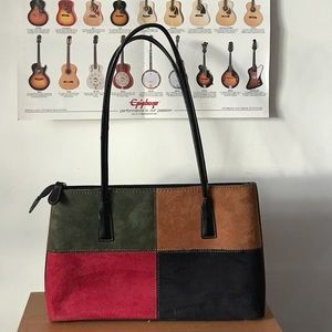 Classic Suede Color Blocked shoulder bag.
