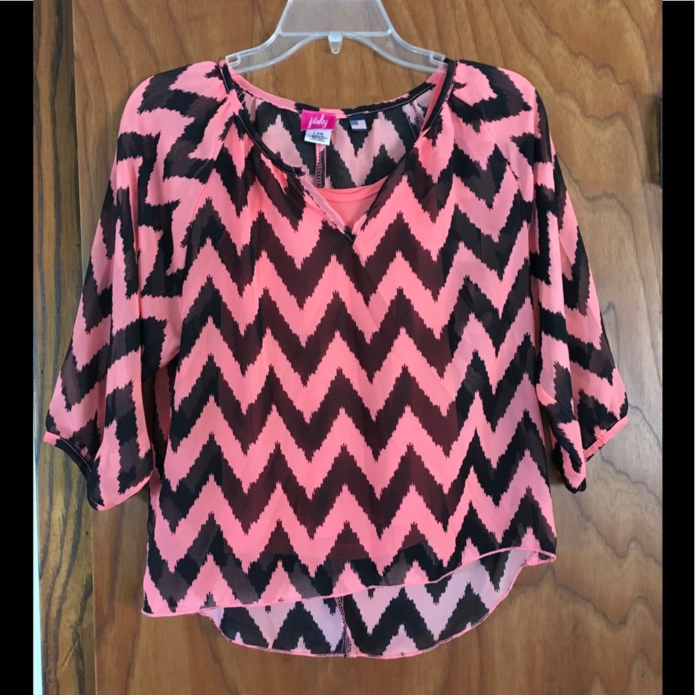 Chevron Coral and Black Blouse