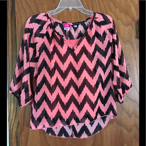 Chevron Coral and Black Blouse - Picture 1 of 3