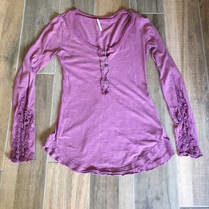 Free People Crochet Cuff Henley- size small