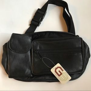 Black Genuine Leather Travel/Fanny/Waist Pack