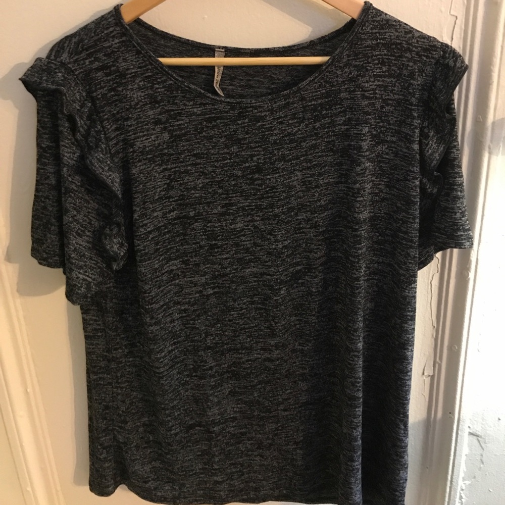 Charcoal short sleeve blouse w/ ruffle sleeves