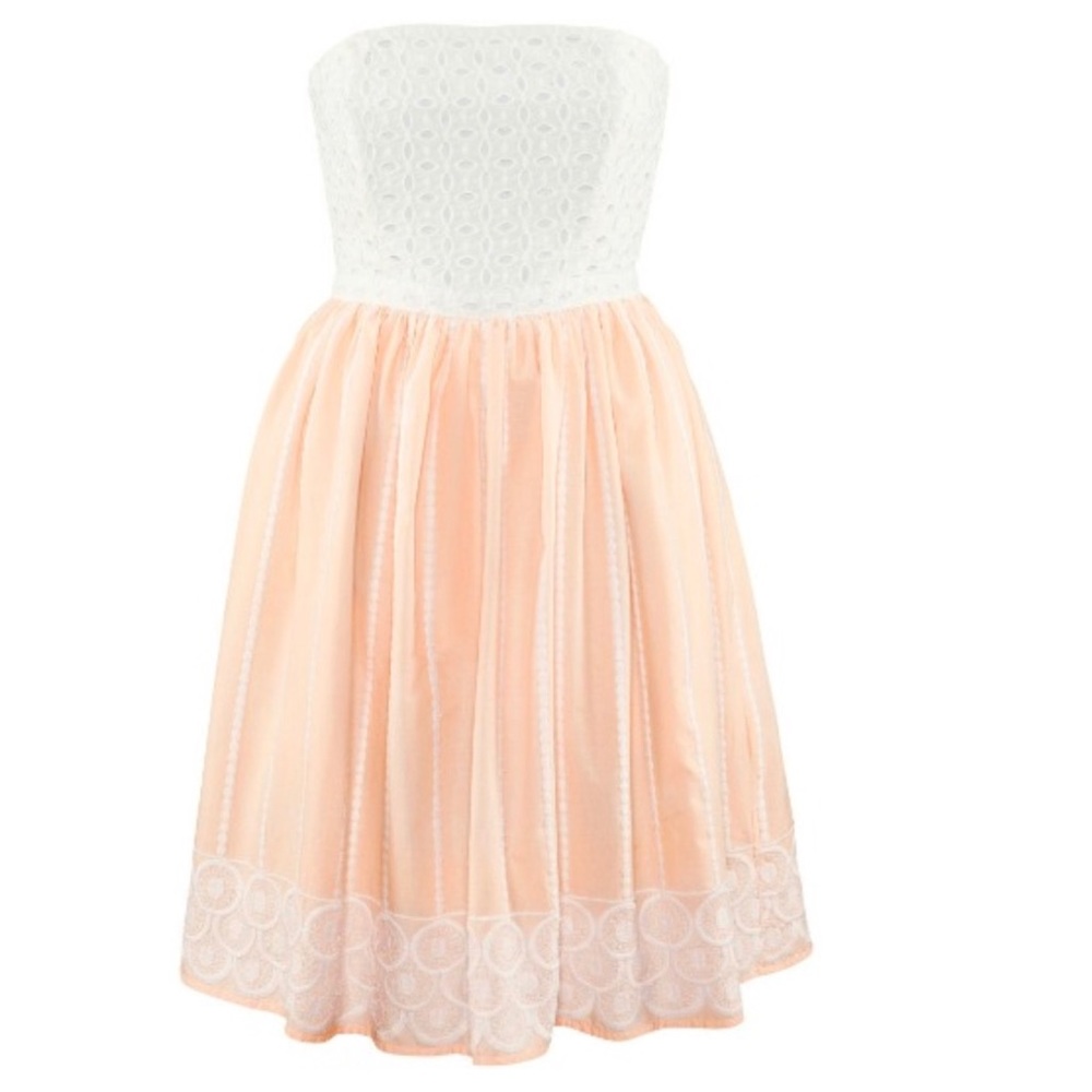 H&M Peach/White Strapless Eyelet Dress