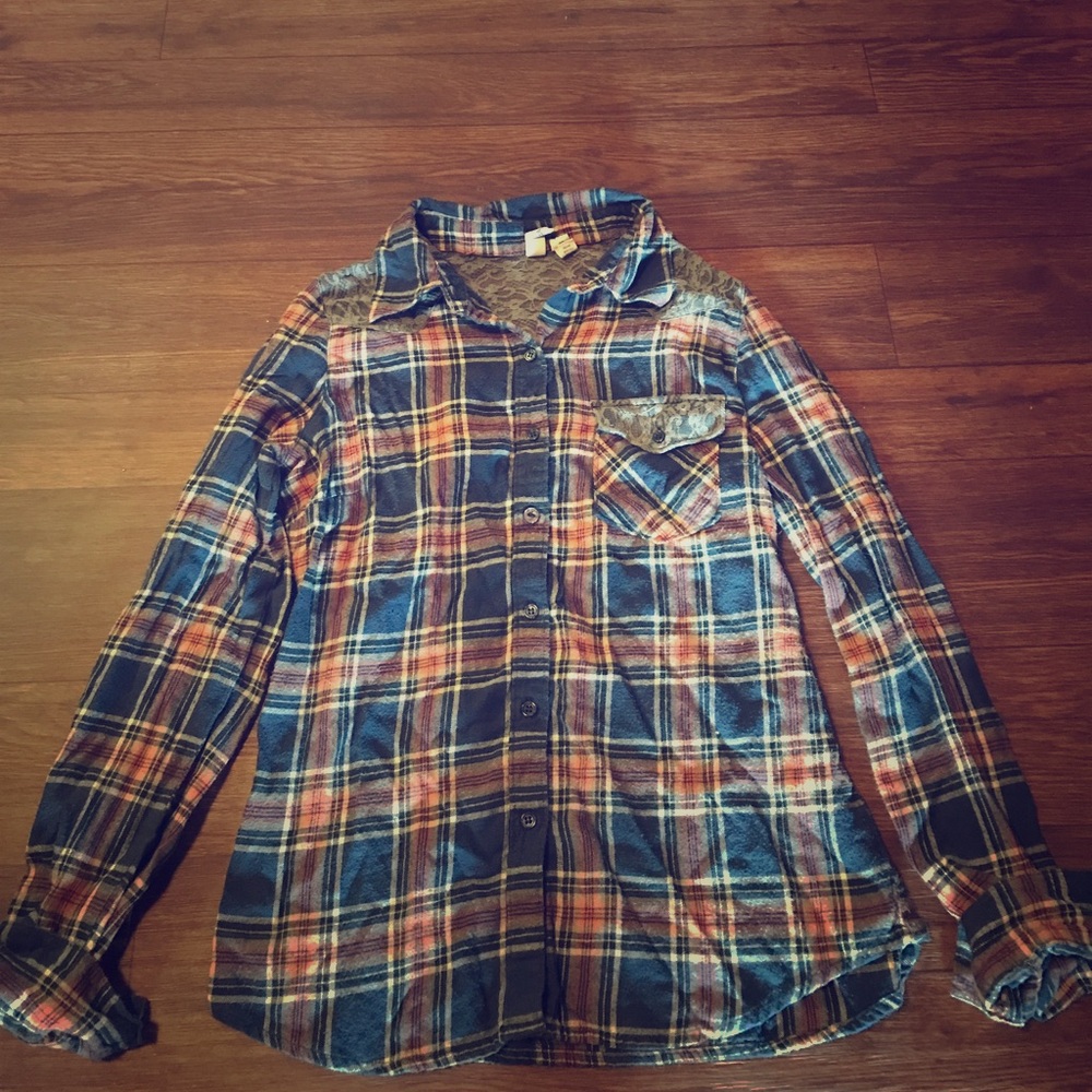 Flannel Button Down with Lace on Back