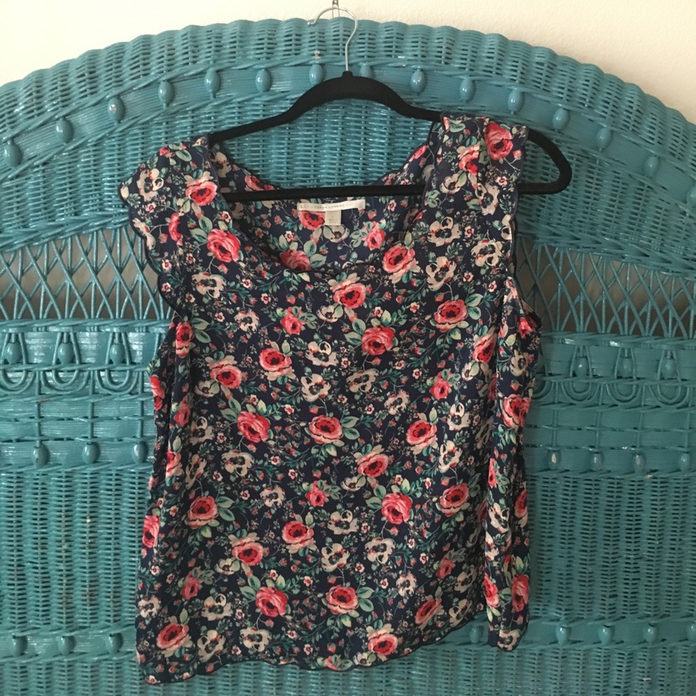 LC Lauren Conrad navy blue with roses sleeveless