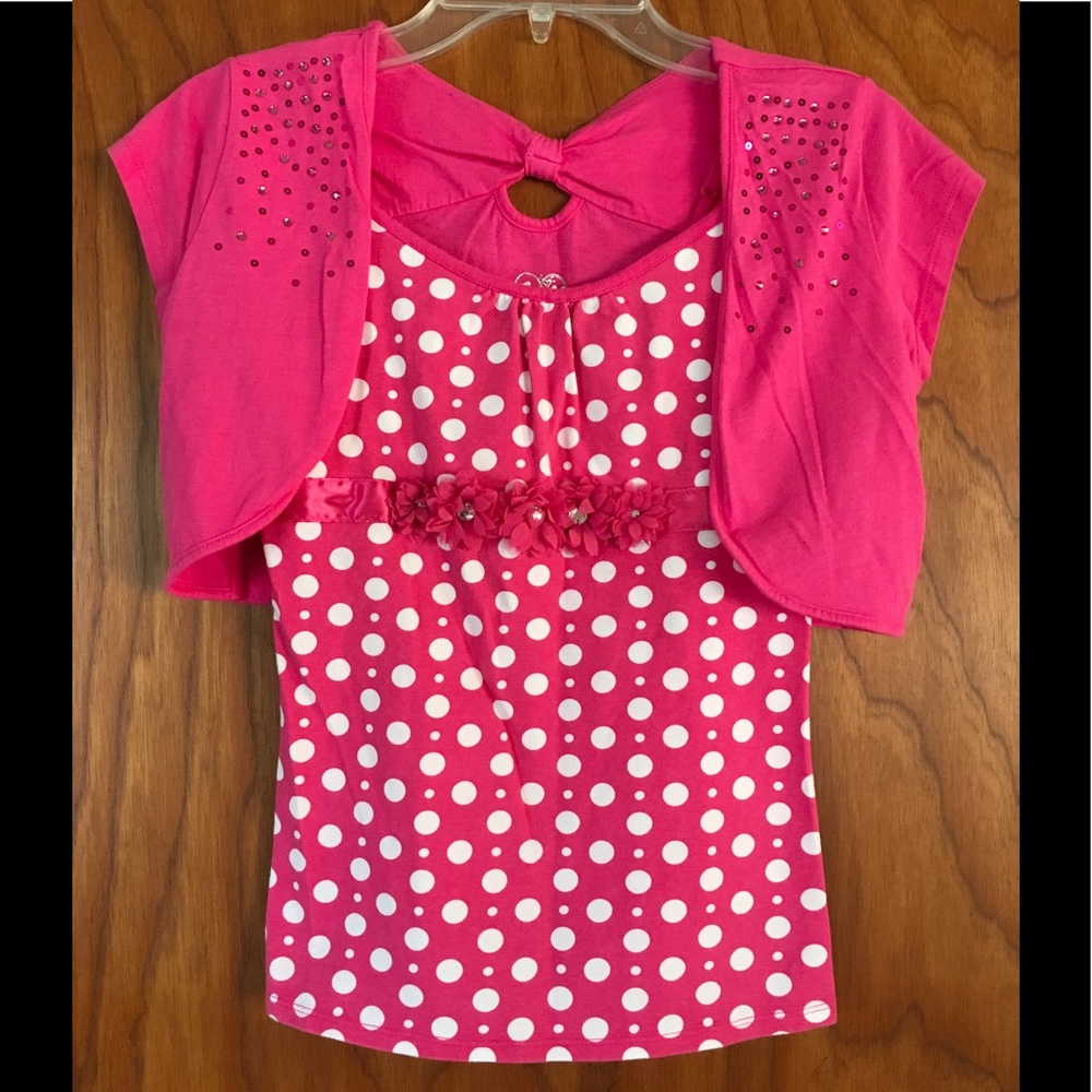 Hot Pink Polk-a-dot Tank and Shrug - Picture 1 of 5