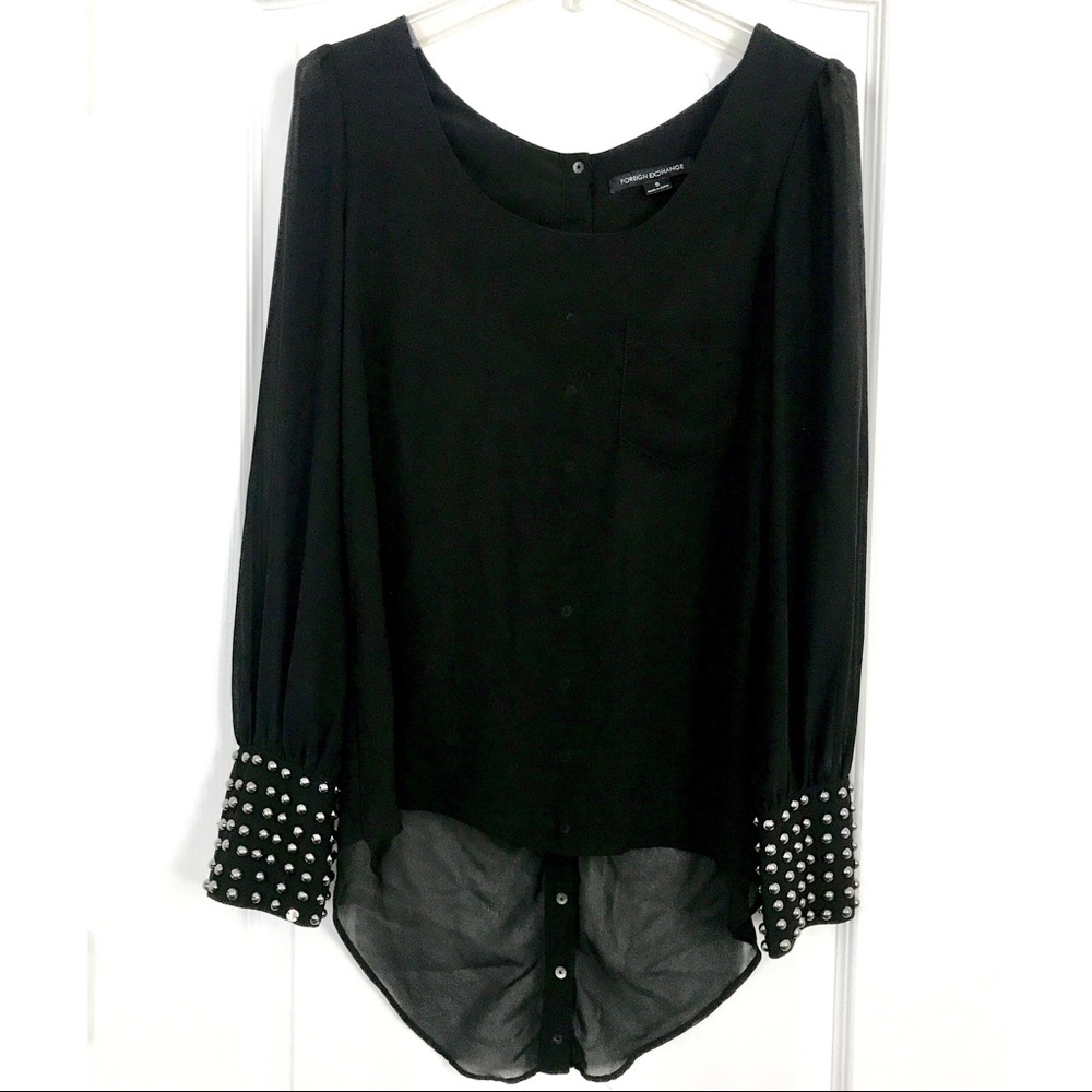 Sheer Black Studded Blouse - NWOT