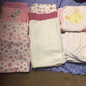 7 baby girl blankets and 2 towels