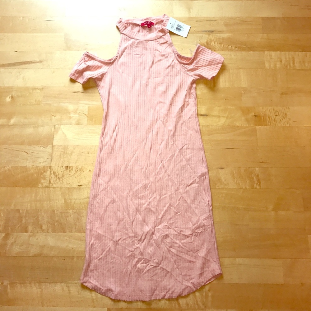NWT guess dress open shoulder small pink ribbed