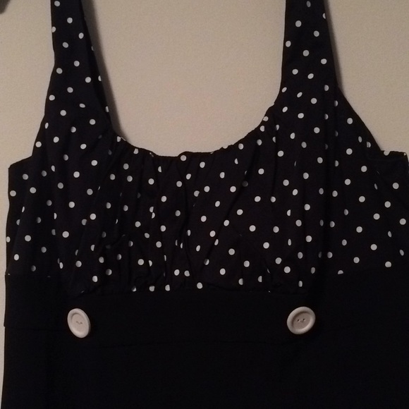 Blue with white polka dots sleeveless dress - Picture 2 of 5