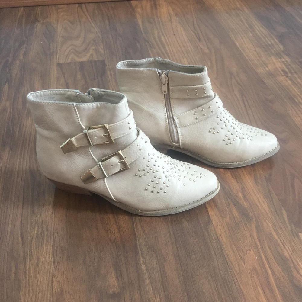 Cream booties with gold studs