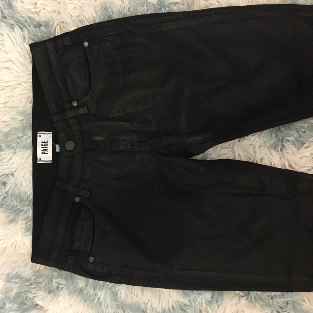 Paige jimmy jimmy crop black waxed jean pants