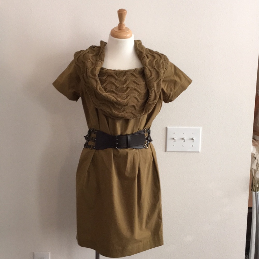 Cowl neck dress with pockets. Belt sold separately