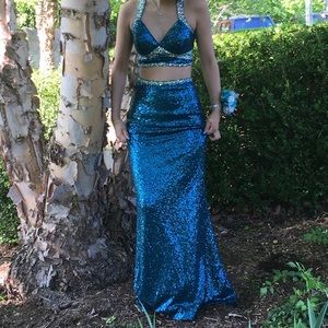 Teal blue sparkly prom dress