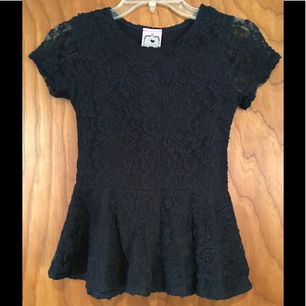 Navy Flowered Lace Peplum Top