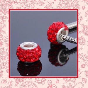 🍒 2PC RED BLING SPARKLE BEAD CHARM GEM DIY SILVER