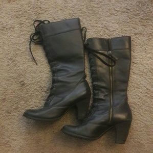 Leather knee high lace up boots