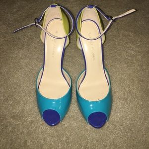 Blue/green Color-blocked patent leather heels