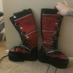 Plaid Demonia Platform knee highs