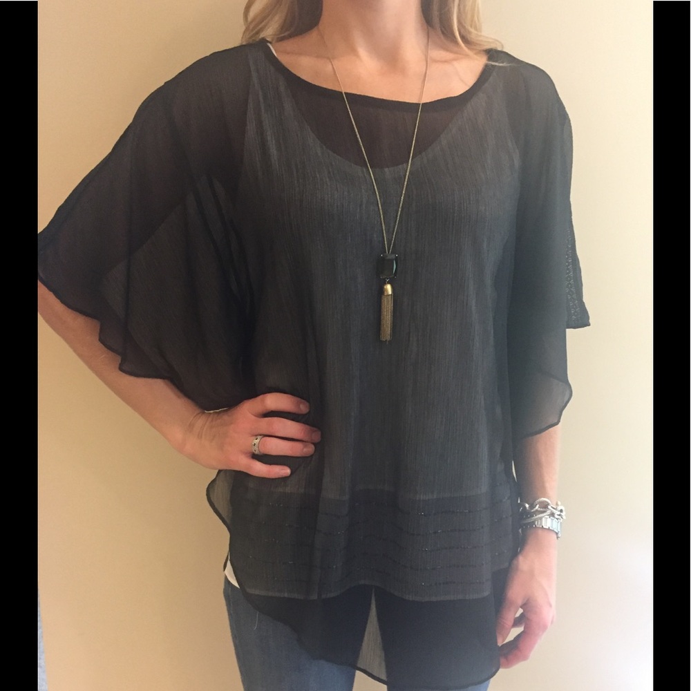 New York & Company Sheer Chiffon Black Top
