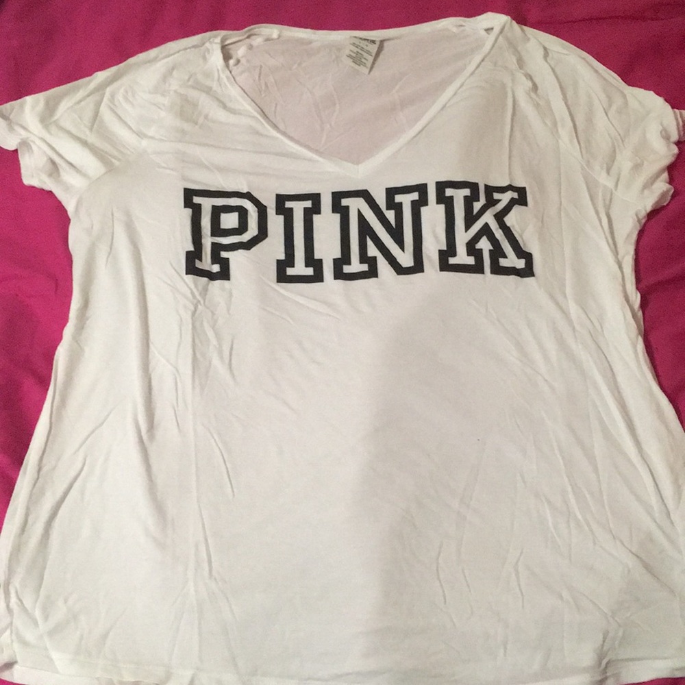 VS PINK white v-neck tee size L