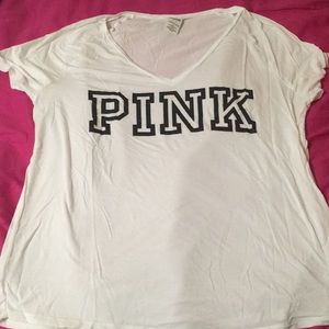 VS PINK white v-neck tee size L