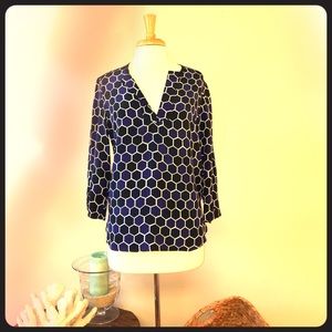 Hutch NYC Silk Geometric Print Blouse w/ V-Neck