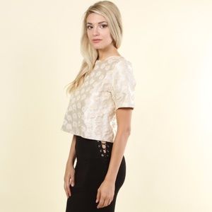 Champagne embroidered floral top