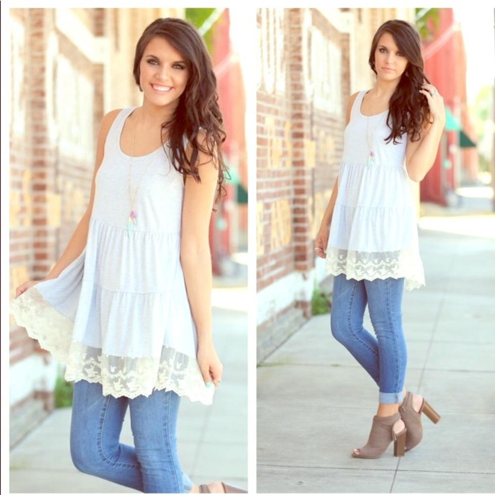 Heather Gray Lace Trim Tunic