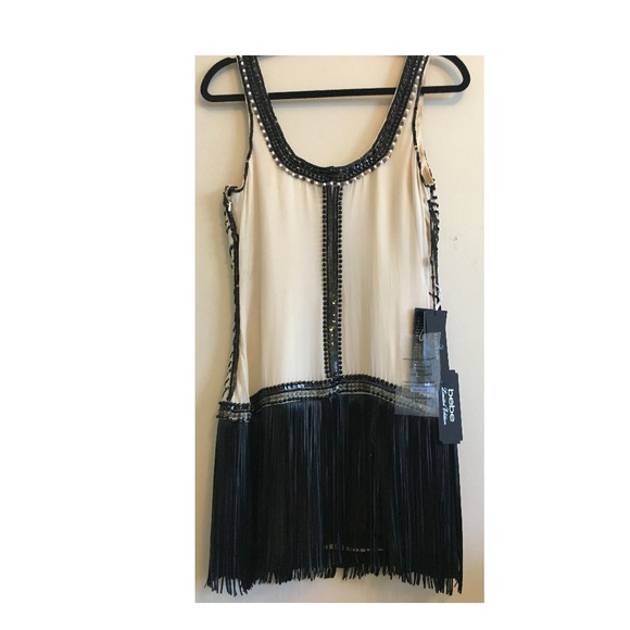 NWT Bebe Gold Hand-Embellished Leather Fringe Dres - Picture 2 of 8