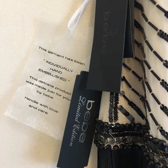 NWT Bebe Gold Hand-Embellished Leather Fringe Dres - Picture 6 of 8