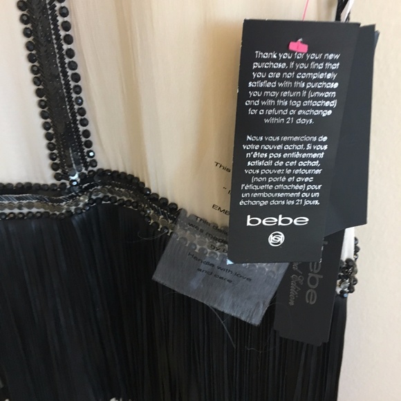 NWT Bebe Gold Hand-Embellished Leather Fringe Dres - Picture 7 of 8