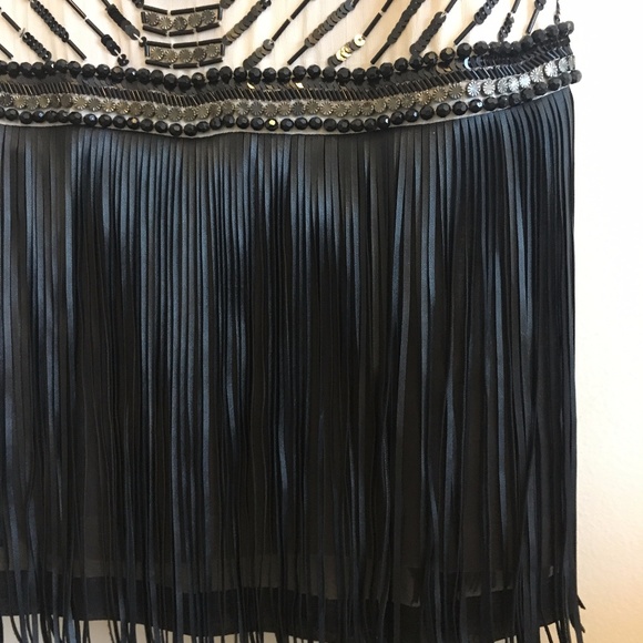 NWT Bebe Gold Hand-Embellished Leather Fringe Dres - Picture 5 of 8