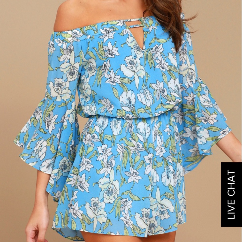 Lulus Stay Sweet Floral Light Blue Romper size XS