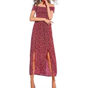 Boho floral burgundy slit dress