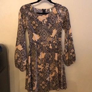 Long Sleeve Lace Print Dress