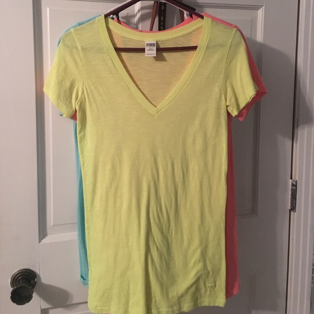 victoria secret pink. yellow v-neck