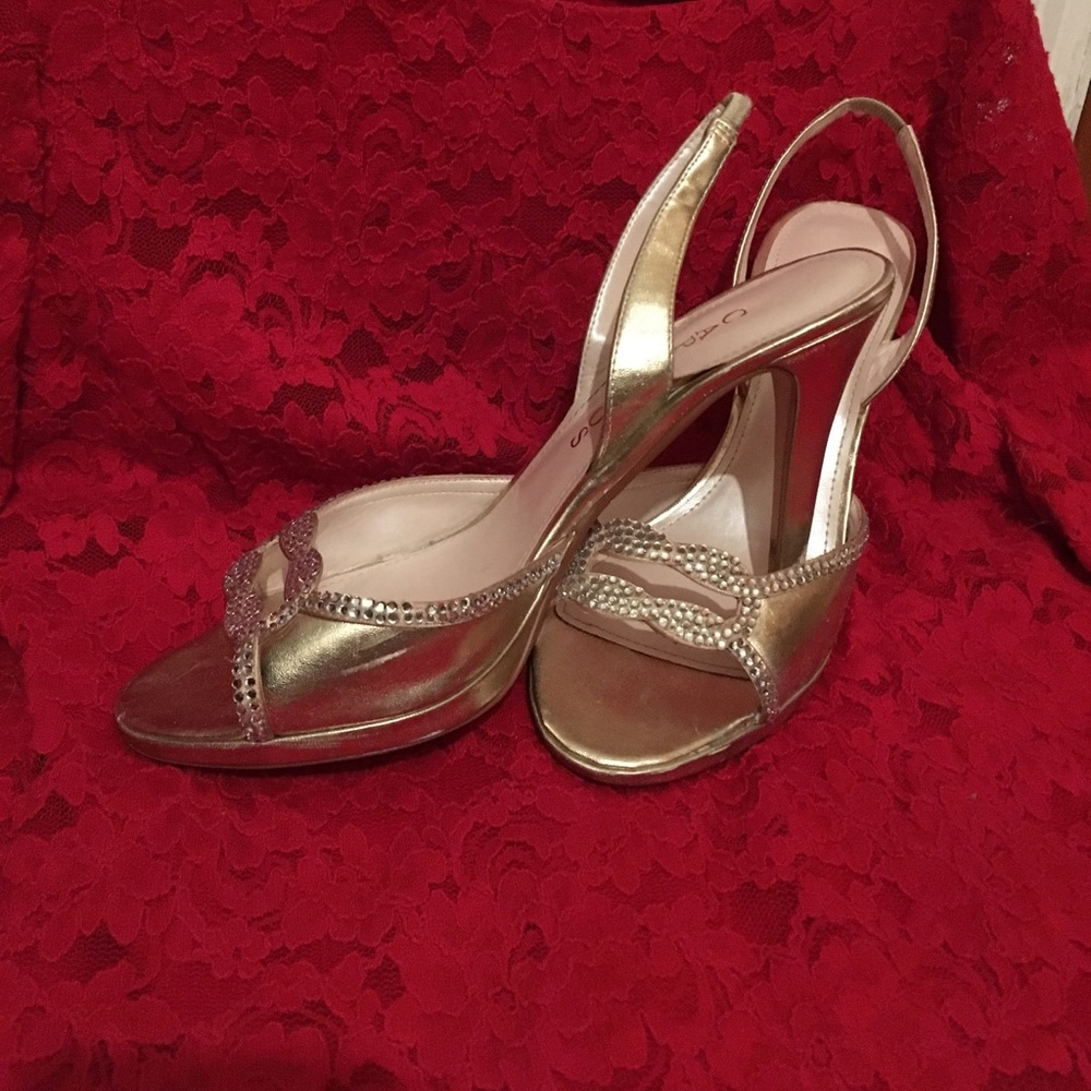 Caparros Gold and Rhinestoned Heels