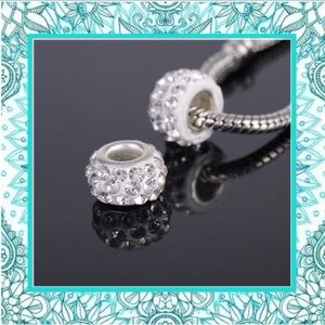 🌺 NEW 2PC WHITE BLING BEADS CHARM DIY RHINESTONE